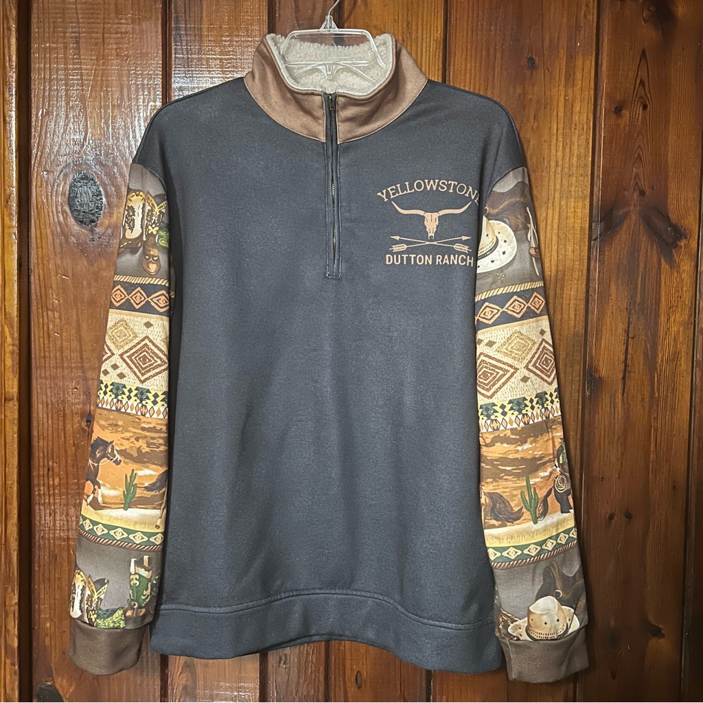 Yellowstone Men’s (M) Cowboy Sweatshirt 1/4 Zip Long Sleeve Stand Collar Fleece